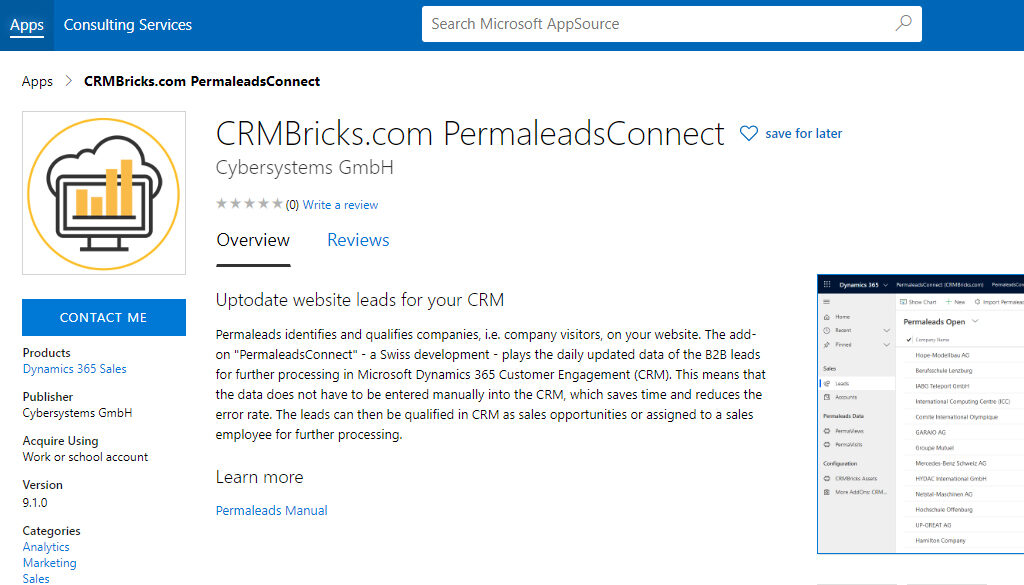 PermaleadsConnect in Microsoft AppSource
